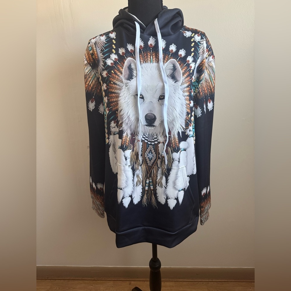 Sz S unbranded woman’s wolf, print, graphic pullover hoodie, and leggings NWOT🐸